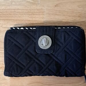 Vera Brafley Black Quilted Wallet with Turn-Lock Closure